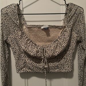 American Eagle Outfitters Cream and Black Spotted Crop Top